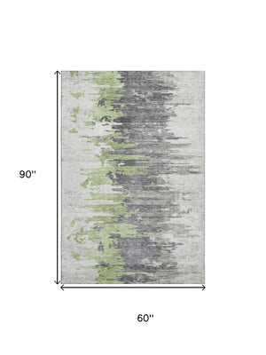 HomeRoots 5' X 8' Washable Area Rug - Green, Gray, Ivory Abstract Design with UV Protection for Modern Homes 656935