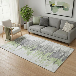 HomeRoots 5' X 8' Washable Area Rug - Green, Gray, Ivory Abstract Design with UV Protection for Modern Homes 656935