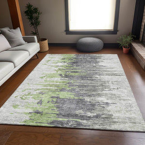 HomeRoots 5' X 8' Washable Area Rug - Green, Gray, Ivory Abstract Design with UV Protection for Modern Homes 656935