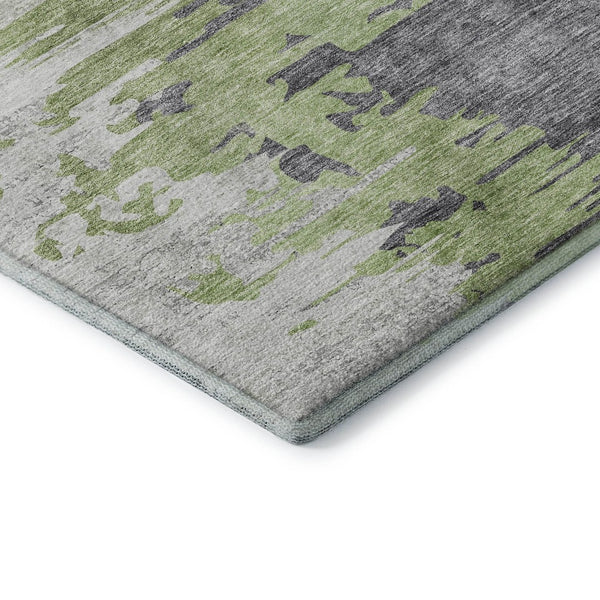HomeRoots 5' X 8' Washable Area Rug - Green, Gray, Ivory Abstract Design with UV Protection for Modern Homes 656935