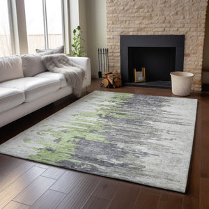 HomeRoots 5' X 8' Washable Area Rug - Green, Gray, Ivory Abstract Design with UV Protection for Modern Homes 656935