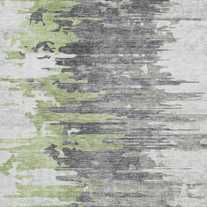 HomeRoots 5' X 8' Washable Area Rug - Green, Gray, Ivory Abstract Design with UV Protection for Modern Homes 656935