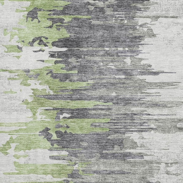 HomeRoots 5' X 8' Washable Area Rug - Green, Gray, Ivory Abstract Design with UV Protection for Modern Homes 656935