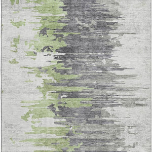 HomeRoots 5' X 8' Washable Area Rug - Green, Gray, Ivory Abstract Design with UV Protection for Modern Homes 656935