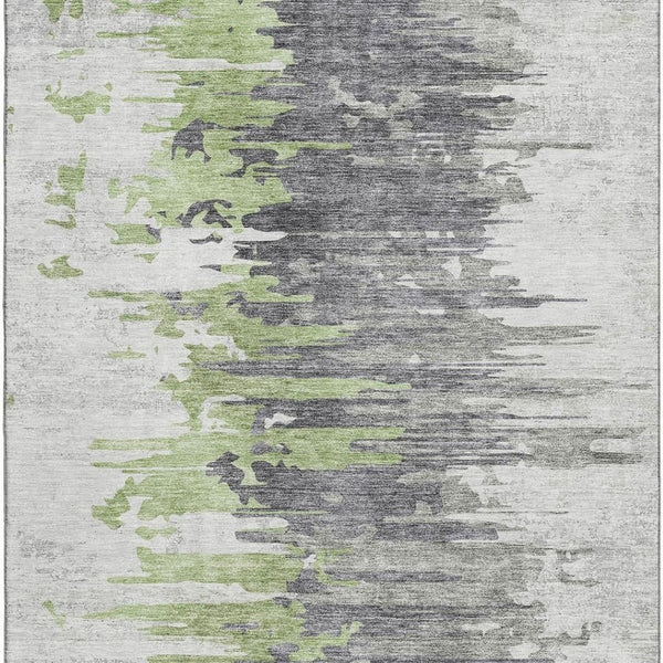 HomeRoots 5' X 8' Washable Area Rug - Green, Gray, Ivory Abstract Design with UV Protection for Modern Homes 656935