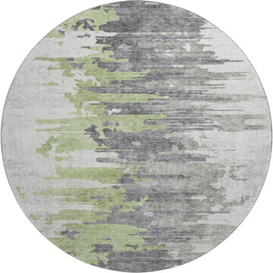 HomeRoots 8' Modern Abstract Round Area Rug in Green, Gray & Ivory - Washable, UV Protected, Stain Resistant 656936