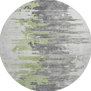 HomeRoots 8' Modern Abstract Round Area Rug in Green, Gray & Ivory - Washable, UV Protected, Stain Resistant 656936