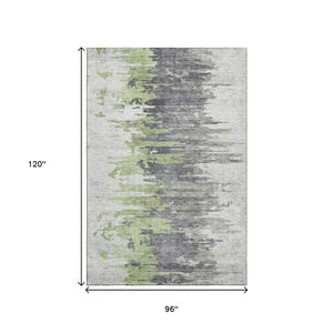 HomeRoots 8' X 10' Stylish Green Gray Ivory Abstract Washable Area Rug with UV Protection for Modern Homes 656937