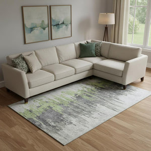 HomeRoots 8' X 10' Stylish Green Gray Ivory Abstract Washable Area Rug with UV Protection for Modern Homes 656937