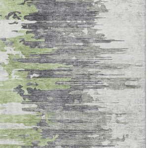 HomeRoots 8' X 10' Stylish Green Gray Ivory Abstract Washable Area Rug with UV Protection for Modern Homes 656937