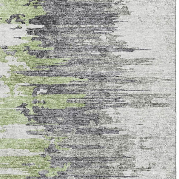 HomeRoots 8' X 10' Stylish Green Gray Ivory Abstract Washable Area Rug with UV Protection for Modern Homes 656937