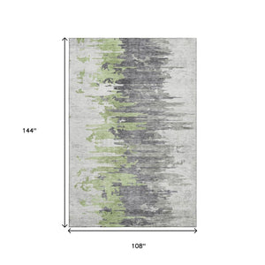 HomeRoots 9' X 12' Abstract Area Rug in Green, Gray & Ivory - Washable, UV Protected, Durable for Homes 656938