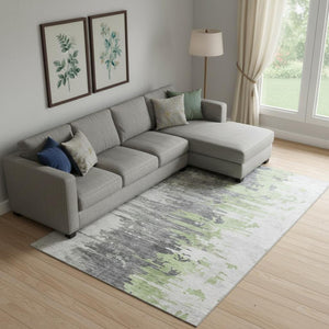 HomeRoots 9' X 12' Abstract Area Rug in Green, Gray & Ivory - Washable, UV Protected, Durable for Homes 656938