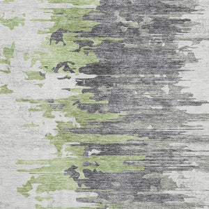 HomeRoots 9' X 12' Abstract Area Rug in Green, Gray & Ivory - Washable, UV Protected, Durable for Homes 656938