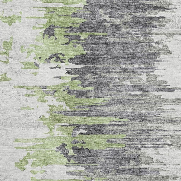 HomeRoots 9' X 12' Abstract Area Rug in Green, Gray & Ivory - Washable, UV Protected, Durable for Homes 656938