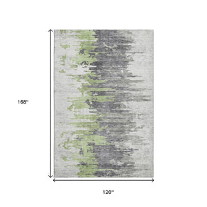 HomeRoots 10' Abstract Green, Gray & Ivory Washable Area Rug with UV Protection for High-Traffic Spaces 656939