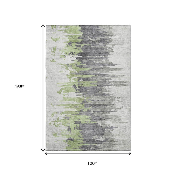 HomeRoots 10' Abstract Green, Gray & Ivory Washable Area Rug with UV Protection for High-Traffic Spaces 656939