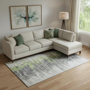 HomeRoots 10' Abstract Green, Gray & Ivory Washable Area Rug with UV Protection for High-Traffic Spaces 656939