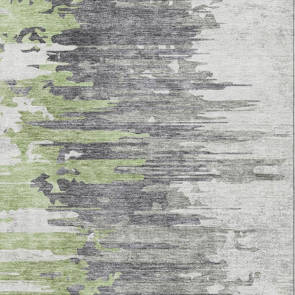 HomeRoots 10' Abstract Green, Gray & Ivory Washable Area Rug with UV Protection for High-Traffic Spaces 656939