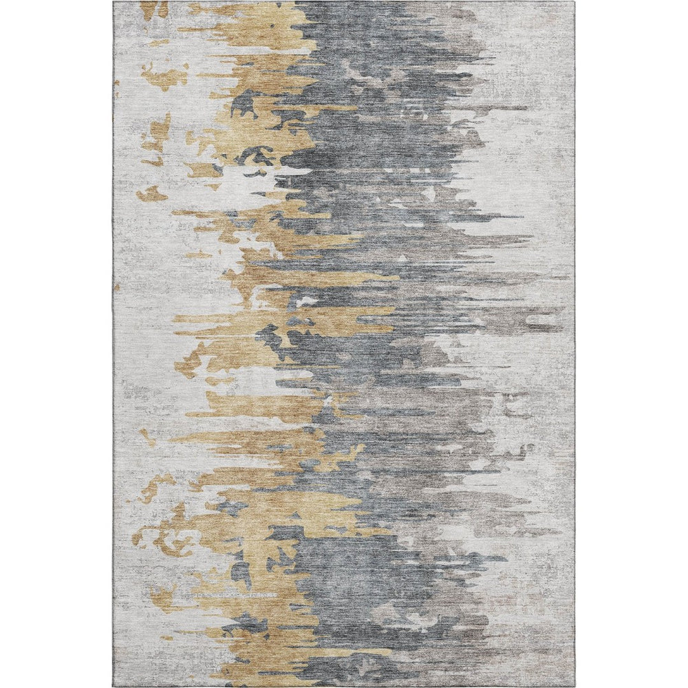 HomeRoots 5' X 8' Ivory Gold Gray Abstract Area Rug - Washable, UV Protected, Durable & Stylish for Any Room 656941
