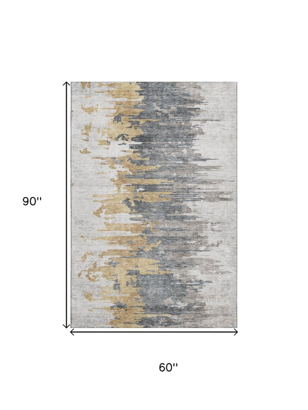 HomeRoots 5' X 8' Ivory Gold Gray Abstract Area Rug - Washable, UV Protected, Durable & Stylish for Any Room 656941