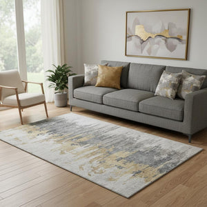 HomeRoots 5' X 8' Ivory Gold Gray Abstract Area Rug - Washable, UV Protected, Durable & Stylish for Any Room 656941