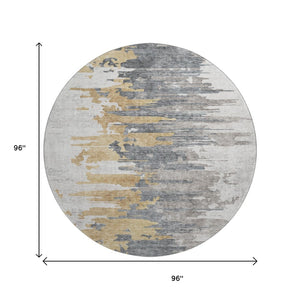HomeRoots 8' Ivory Gold and Gray Abstract Washable Round Rug – Durable, Stylish, UV-Protected for Any Space! 656942
