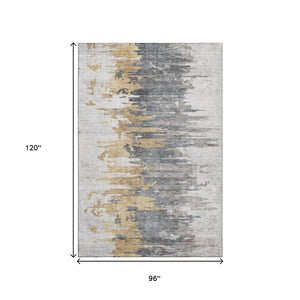 HomeRoots 8' X 10' Stylish Ivory Gold Gray Abstract Washable Area Rug with UV Protection for Busy Homes 656943