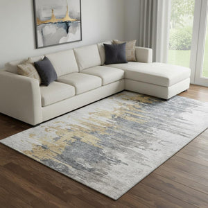 HomeRoots 8' X 10' Stylish Ivory Gold Gray Abstract Washable Area Rug with UV Protection for Busy Homes 656943