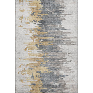 HomeRoots 10' X 14' Ivory Gold & Gray Abstract Area Rug - Washable, UV Protected, Durable for High-Traffic Spaces 656945