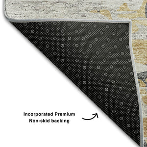 HomeRoots 10' X 14' Ivory Gold & Gray Abstract Area Rug - Washable, UV Protected, Durable for High-Traffic Spaces 656945