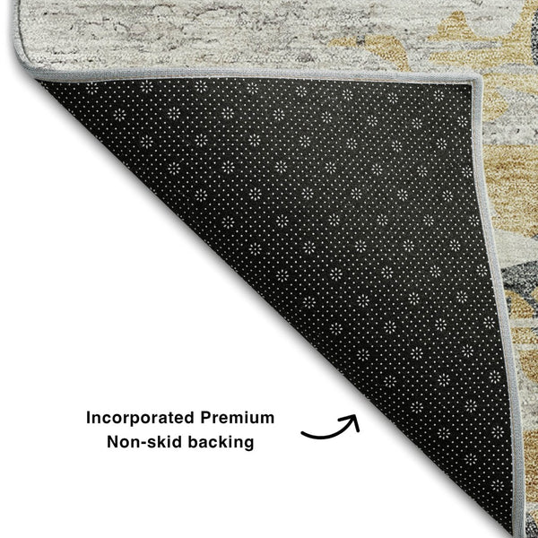 HomeRoots 10' X 14' Ivory Gold & Gray Abstract Area Rug - Washable, UV Protected, Durable for High-Traffic Spaces 656945