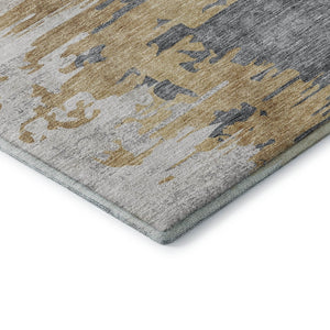 HomeRoots 10' X 14' Ivory Gold & Gray Abstract Area Rug - Washable, UV Protected, Durable for High-Traffic Spaces 656945