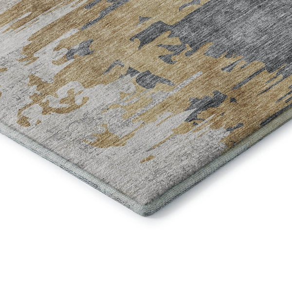 HomeRoots 10' X 14' Ivory Gold & Gray Abstract Area Rug - Washable, UV Protected, Durable for High-Traffic Spaces 656945