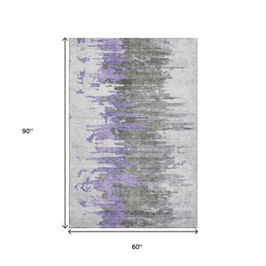 HomeRoots 5' X 8' Abstract Washable Area Rug in Purple, Gray & Ivory – UV Protected, Stain-Resistant, Durable Design 656947