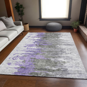 HomeRoots 5' X 8' Abstract Washable Area Rug in Purple, Gray & Ivory – UV Protected, Stain-Resistant, Durable Design 656947