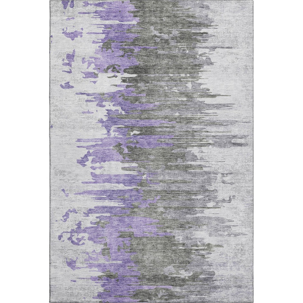HomeRoots 5' X 8' Abstract Washable Area Rug in Purple, Gray & Ivory – UV Protected, Stain-Resistant, Durable Design 656947