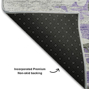 HomeRoots 5' X 8' Abstract Washable Area Rug in Purple, Gray & Ivory – UV Protected, Stain-Resistant, Durable Design 656947