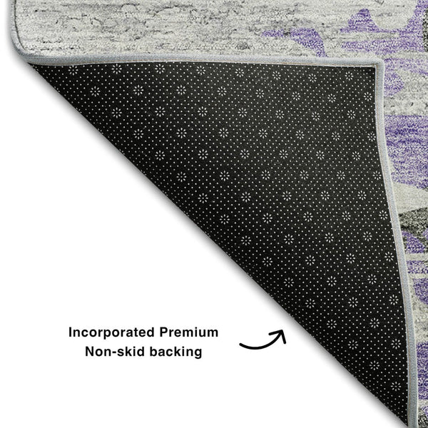 HomeRoots 5' X 8' Abstract Washable Area Rug in Purple, Gray & Ivory – UV Protected, Stain-Resistant, Durable Design 656947