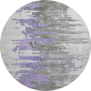 HomeRoots 8' Modern Abstract Round Rug in Purple, Gray & Ivory - Washable with UV Protection for High Traffic Areas 656948