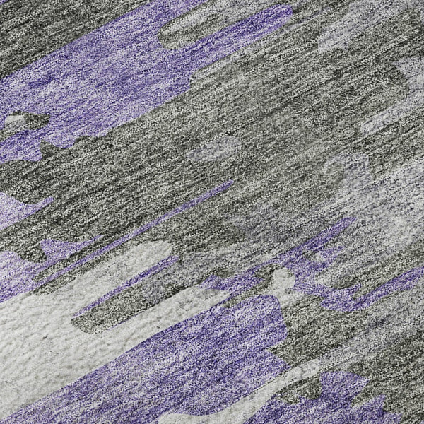 HomeRoots 8' Modern Abstract Round Rug in Purple, Gray & Ivory - Washable with UV Protection for High Traffic Areas 656948