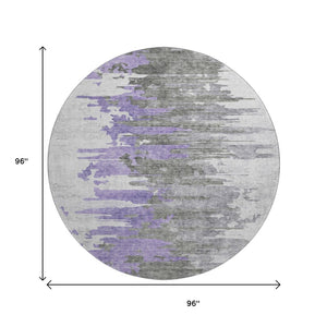 HomeRoots 8' Modern Abstract Round Rug in Purple, Gray & Ivory - Washable with UV Protection for High Traffic Areas 656948