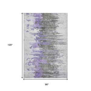 HomeRoots 8' X 10' Washable Purple Gray Ivory Abstract Area Rug with UV Protection for High-Traffic Spaces 656949