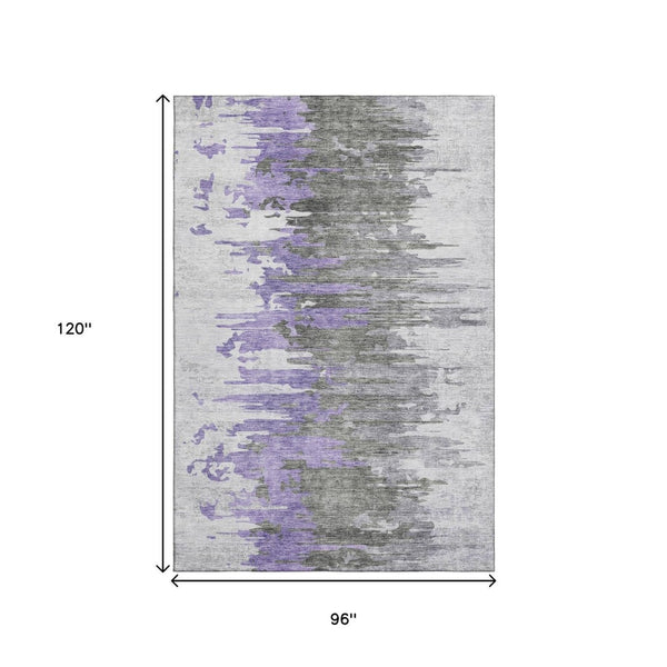 HomeRoots 8' X 10' Washable Purple Gray Ivory Abstract Area Rug with UV Protection for High-Traffic Spaces 656949