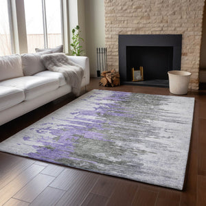 HomeRoots 8' X 10' Washable Purple Gray Ivory Abstract Area Rug with UV Protection for High-Traffic Spaces 656949