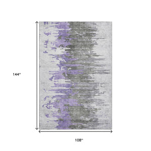 HomeRoots 9' X 12' Washable Abstract Area Rug in Purple, Gray, Ivory - Durable, UV-Resistant, Easy Care Design 656950