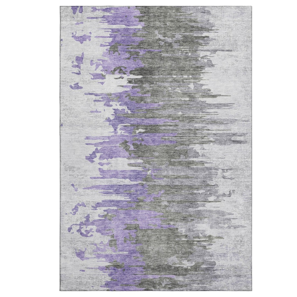 HomeRoots 9' X 12' Washable Abstract Area Rug in Purple, Gray, Ivory - Durable, UV-Resistant, Easy Care Design 656950