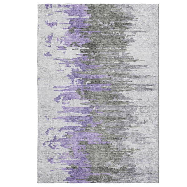 HomeRoots 9' X 12' Washable Abstract Area Rug in Purple, Gray, Ivory - Durable, UV-Resistant, Easy Care Design 656950