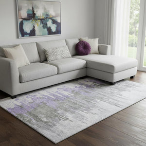HomeRoots 9' X 12' Washable Abstract Area Rug in Purple, Gray, Ivory - Durable, UV-Resistant, Easy Care Design 656950
