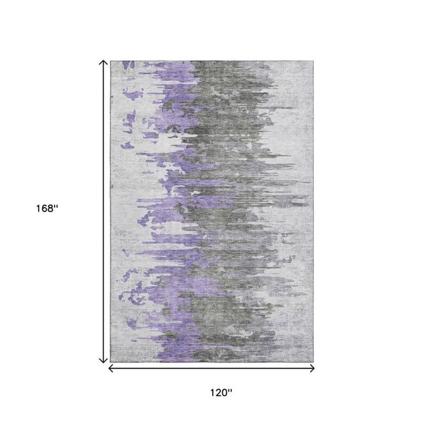 HomeRoots 10' X 14' Stylish Purple, Gray & Ivory Abstract Washable Area Rug with UV Protection & Durability 656951